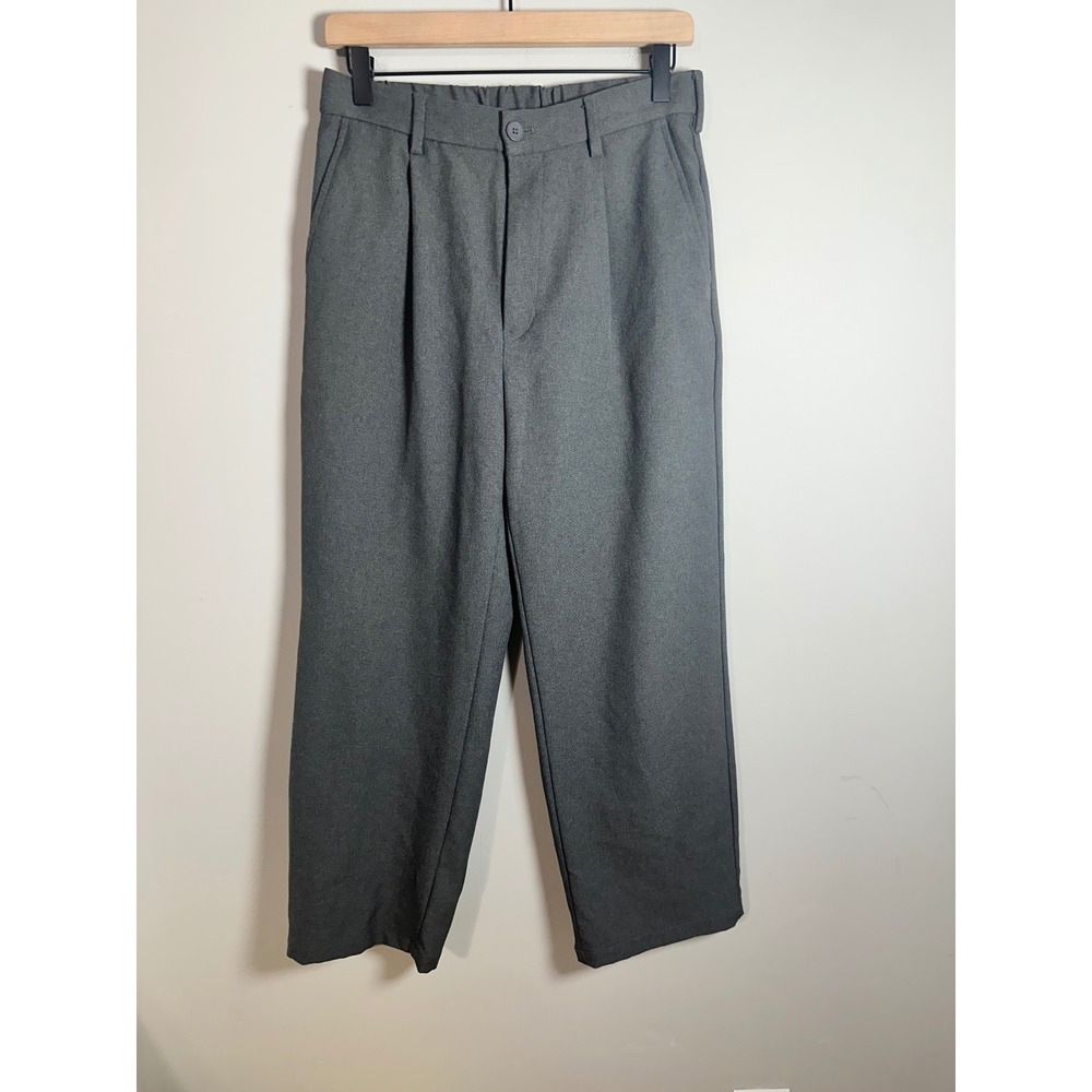 GU Mens Pleated Wide Leg Trousers Charcoal Grey Elastic Waist 828-461670 Size S